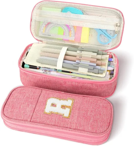 Miniatura 18 de Estuche de lápices de gran capacidad color rosa, lindo estuche de lápices con cremallera para niñas y mujeres, bolsa de lápices expandible