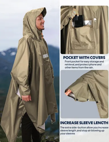 Miniatura 86 de ANYOO Poncho de lluvia con capucha para adultos, impermeable, ligero, para hombres y mujeres, chaqueta de lluvia reutilizable para emergencias al