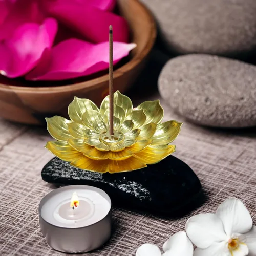 Miniatura 5 de Soporte para incienso, recogedor de cenizas desmontable Lotus, dorado