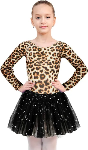 Miniatura 88 de EQSJIU Leotardo de baile de manga larga para niñas, vestido de ballet brillante con copo de nieve, tutú con falda tutú para niñas