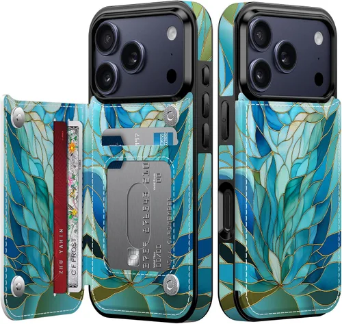 Miniatura 163 de FUNMIKO Funda tipo cartera para iPhone 13 con tarjetero, bloqueo RFID, protección de grado militar y obras de arte impresas con rayos UV, cierre