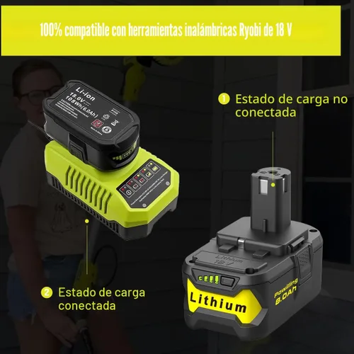 Miniatura 5 de Powilling Paquete de 2 baterías P108 mejoradas de 8.0Ah para batería Ryobi de 18 V, baterías de 18 voltios para herramientas inalámbricas Ryobi One