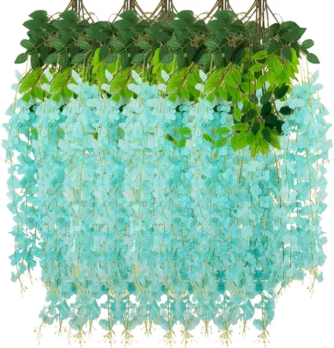 Miniatura 9 de Paquete de 12 guirnaldas de flores colgantes de glicina blanca, enredaderas de flores artificiales de 3.77 pies, glicinia falsa, guirnalda colgante
