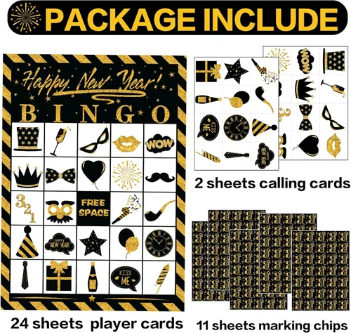 Miniatura 3 de Joy Bang Juegos de Año Nuevo para niños y adultos, tarjetas de bingo de Año Nuevo, 24 jugadores para familiares y amigos, grupo grande, actividades