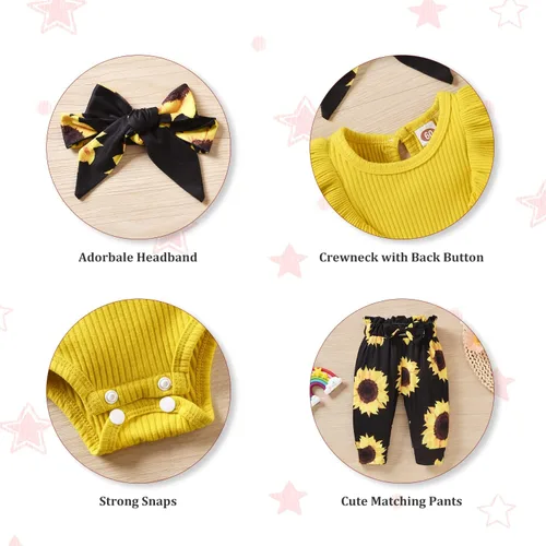Miniatura 117 de fioukiay Conjunto de ropa de verano para bebés y niñas recién nacidas prematuros, mameluco, pantalones, diadema, conjunto de ropa para el verano