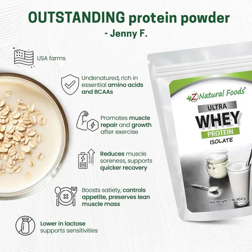 Miniatura 4 de Z Natural Foods Ultra Whey Protein - Polvo aislado de proteína de suero puro, sin sabor, sin azúcar, aislado de suero sin sabor con proteínas