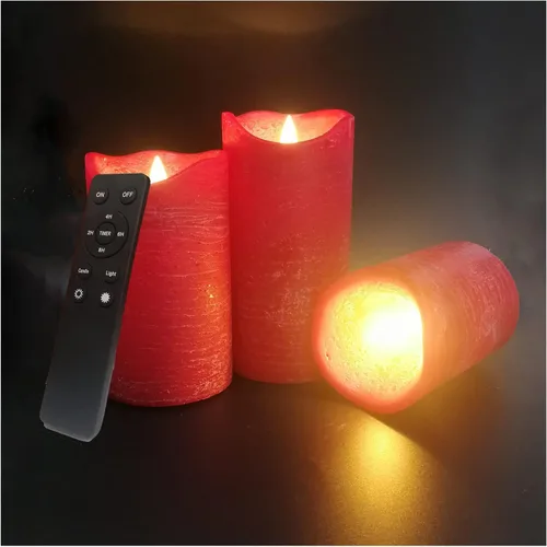 iZAN - Juego de 3 velas sin llama de cera real, con pilas, LED, pilar parpadeante, velas eléctricas realistas, con control remoto y temporizador de
