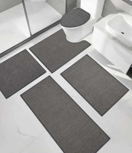 Miniatura 35 de Chakme Juego de 2 alfombras de baño ultrafinas, absorbentes, antideslizantes, lavables a máquina, color negro, 17 x 24 pulgadas / 17 x 30 pulgadas