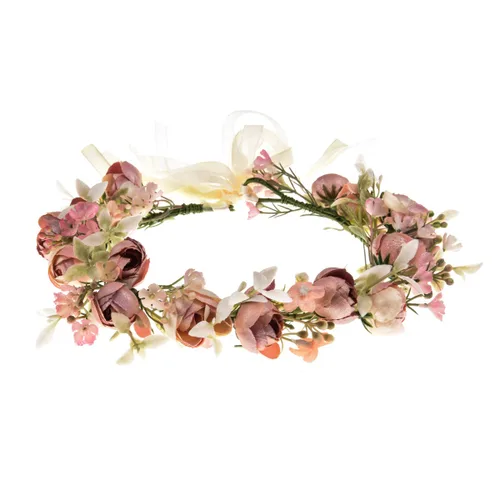 Miniatura 10 de DreamLily Corona de flores de camelias para niñas, diadema floral para el cabello, corona para el pelo, pieza floral para el cabello para A-champán