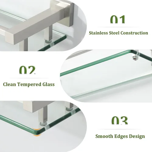 Miniatura 5 de Estantes de vidrio Alise para pared de baño, estante de baño de vidrio templado montado en la pared, estantes flotantes modernos que ahorran espacio