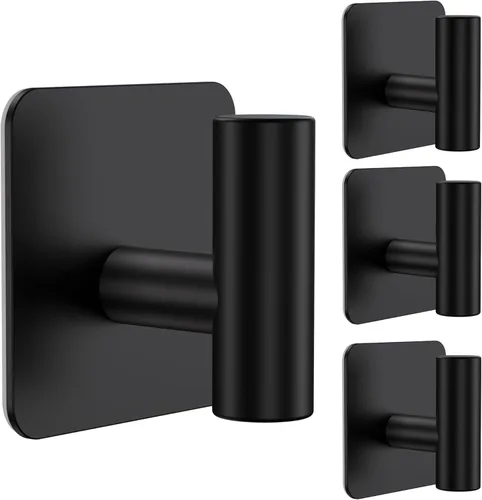 Aikzik Paquete de 4 ganchos de pared grandes y resistentes, máximo de 26 libras, gancho adhesivo de acero inoxidable para toallas, ganchos de ducha