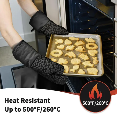 Miniatura 2 de Manoplas de horno y soportes para ollas, juego de guantes de horno resistentes al calor de 500 ℉, guantes de horno de silicona, agarre texturizado