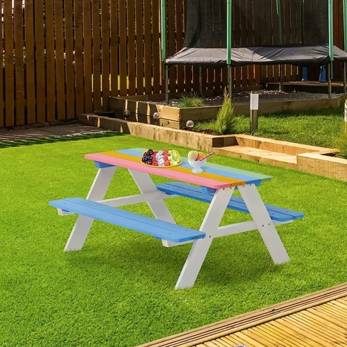 Miniatura 7 de BTExpert Mesa de picnic para niños, juego de banco de silla sensorial de actividades para niños de madera para niños - madera Multi