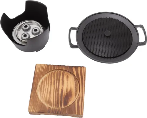 Miniatura 8 de Parrilla de carbón, parrilla de carbón portátil Hibachi japonesa con base de madera, 8.46 x 6.89 x 5.31 pulgadas, parrilla portátil sin humo