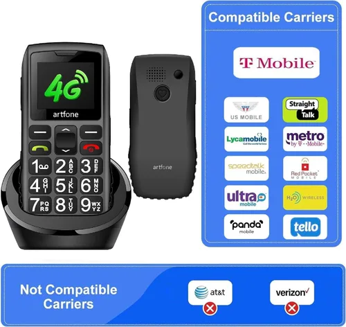 Miniatura 2 de artfone C1+4G Pro Black - Teléfono celular con botones grandes para personas mayores, teléfono básico con botón SOS, estación de carga, 1800 mAh