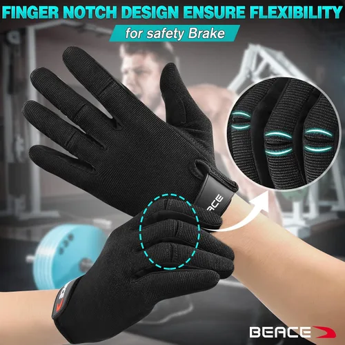 Miniatura 5 de BEACE Guantes de gimnasio para levantamiento de pesas de dedo completo con palma de cuero antideslizante para entrenamiento, ejercicio, fitness
