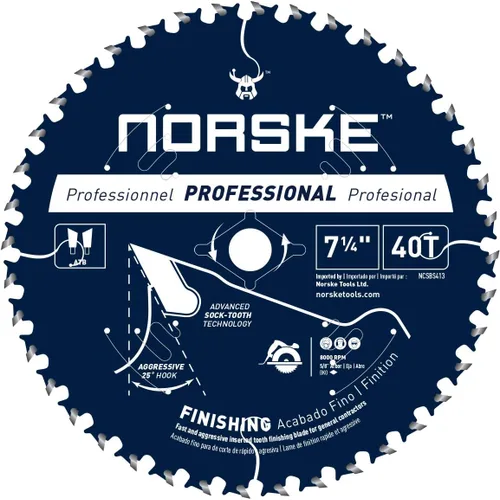 Miniatura 6 de Norske Herramientas NCSBS417 8-1/4 pulgadas 40T Socktooth Circular Acabado Hoja de Sierra 5/8 pulgadas Diámetro con Corte Láser Diamante Knockout