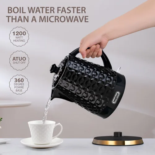 Miniatura 3 de Hervidor eléctrico de cerámica, 1.5L/1200 W hierve agua rápida y fácilmente con protección de ebullición y secado automático, base giratoria