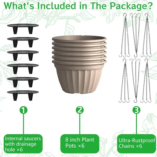 Miniatura 7 de FGstyle Paquete de 6 macetas colgantes de 8 pulgadas, macetas de riego automático para plantas de interior, cesta colgante de plástico con elevador