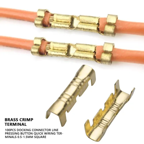 Miniatura 2 de Terminal de crimpado de latón, 100 terminales de cobre en forma de U, cable de alambre de crimpado abierto, cableado rápido, conector