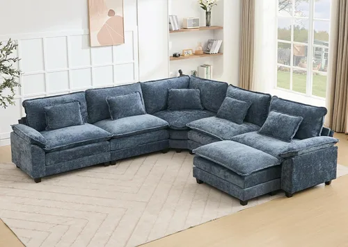 Miniatura 25 de Juego de sofá seccional modular de gran tamaño, sofá de nube convertible de asiento profundo, sofá esquinero grande en forma de L con cojines Beige