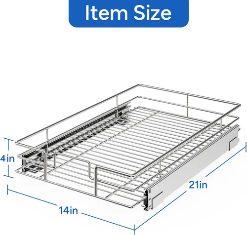 Miniatura 3 de ROOMTEC Organizador de gabinete extraíble, estantes extraíbles de 14 pulgadas de ancho x 21 pulgadas de profundidad, cajones de gabinete de cocina 1
