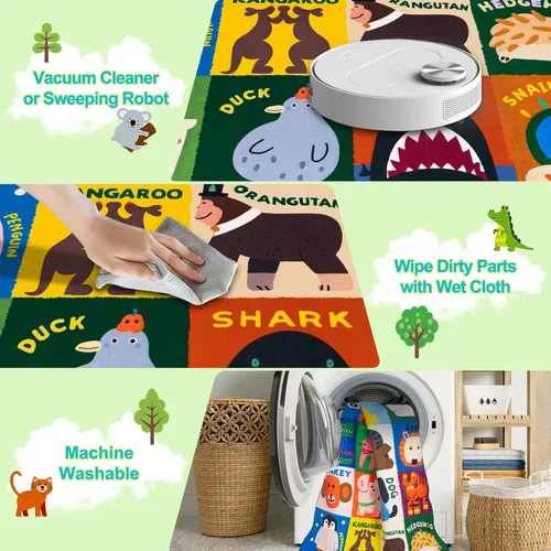 Miniatura 4 de Alfombras infantiles para sala de juegos, 3 x 5 pies, alfombra de área ultra antideslizante, alfombra de juego lavable, bonita alfombra de animales