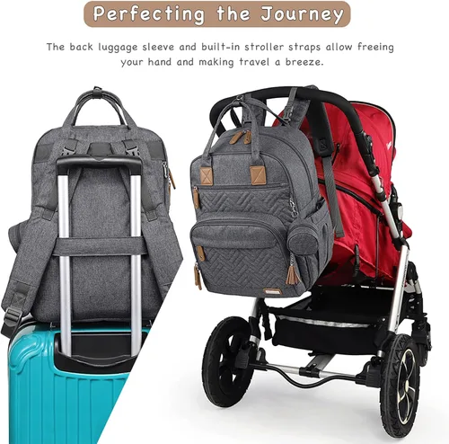 Miniatura 6 de iniuniu Mochila para pañales, kit 4 en 1, bolsas de bebé unisex grandes para niños y niñas, mochila de viaje impermeable con bolsa para pañales