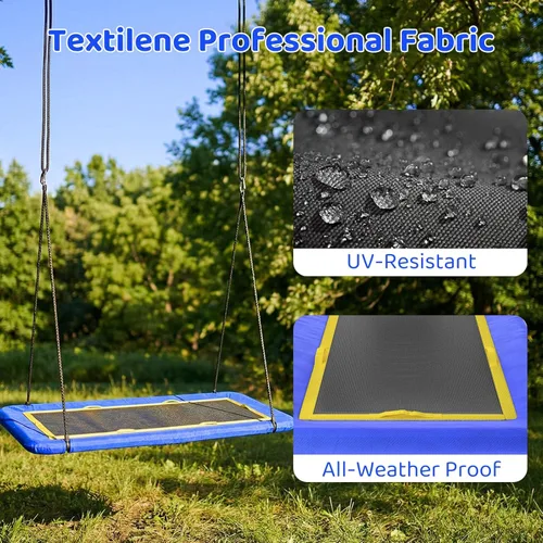 Miniatura 4 de Columpio de árbol de plataforma rectangular de 60 pulgadas para niños y adultos, columpio gigante con correa ajustable para colgar, tela de Azul 02