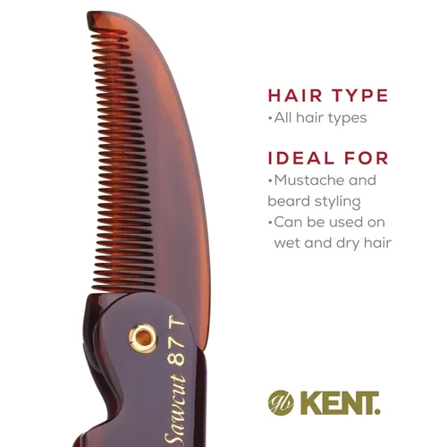 Miniatura 6 de Kent 87T Combo Peine plegable hecho a mano para hombres, peine alisador de pelo de dientes finos para el cuidado diario del cabello, barba o bigote