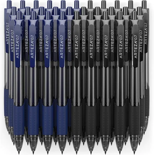 Miniatura 2 de ARTEZA Juego de 30 bolígrafos de gel, 15 bolígrafos retráctiles negros y 15 azules, punta media de 0.028 in para oficina, escuela y tareas diarias