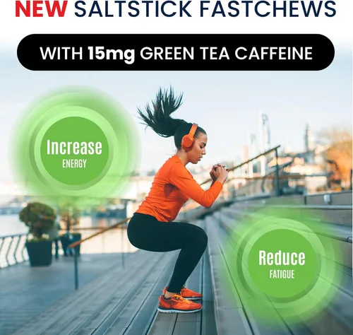 Miniatura 2 de SaltStick Electrolyte FastChews con cafeína – 60 comprimidos masticables Tropical Twist – Tabletas de sal para correr e hidratar, masticables