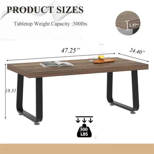 Miniatura 2 de HSH Mesa de café industrial rústica de 47" - Mesa central minimalista moderna de granja con patas de madera y metal, mesa de cóctel para sala