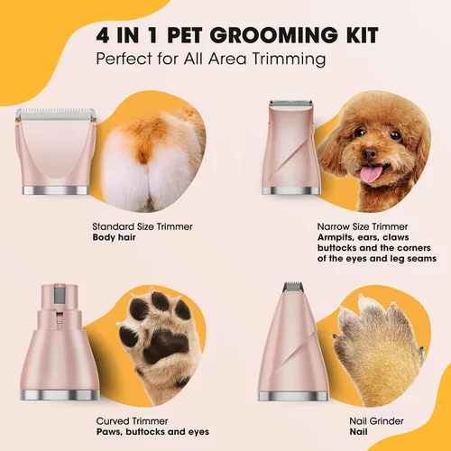 Miniatura 2 de QREEYX Kit mejorado de aseo para perros, recortador inalámbrico de patas de perro, 4 en 1, kit de aseo para mascotas de bajo ruido, molinillo de Rosa