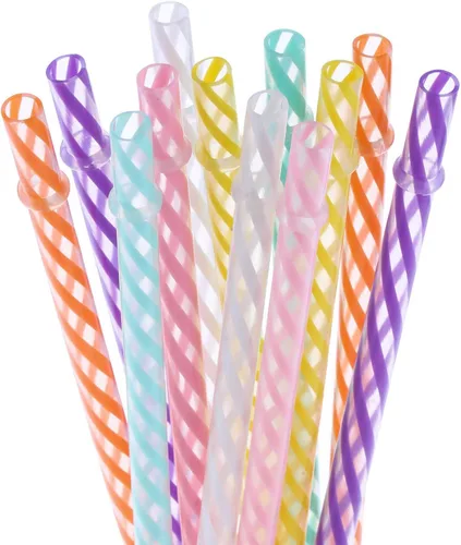 Miniatura 2 de Dakoufish 12 pajitas gruesas de plástico reutilizables de 11 pulgadas, sin BPA, pajitas para tarros de masón, color a rayas pequeñas