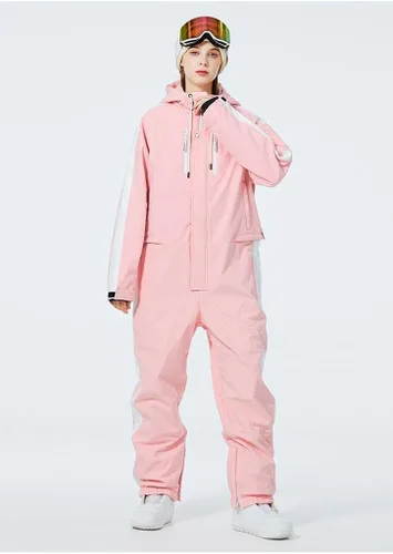 Miniatura 5 de ALSOGO Traje de esquí de una pieza para mujer, impermeable, aislado, con cinturón desmontable para deportes de nieve
