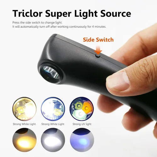 Miniatura 3 de Lupa de mano para joyería, 10 unidades, recargable por USB, con luces LED y UV y superluces tricolor, lentes de vidrio K9 de 1.181 in, lupa