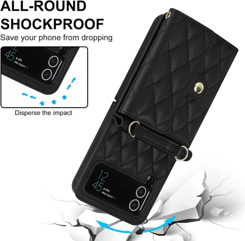 Miniatura 6 de XIZYO Funda para Samsung Galaxy Z Flip 3, bonita funda de cuero con tarjetero y funda cruzada para mujeres y niñas, correa para la muñeca, bloqueo