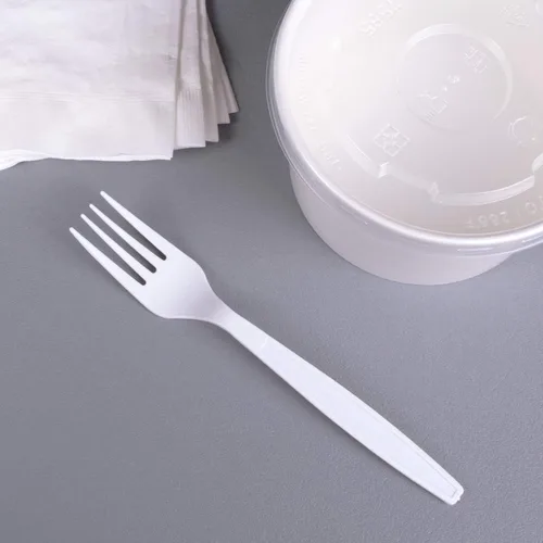 Miniatura 2 de Karat U3530W - Tenedor desechable de 7 pulgadas con envoltura de poliéster, color blanco (paquete de 1000)