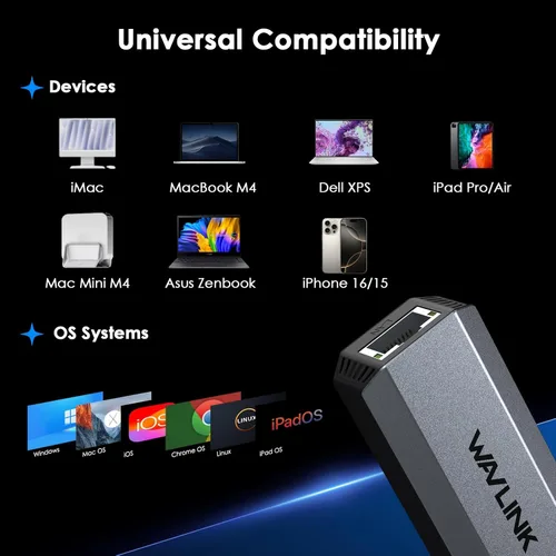 Miniatura 6 de Adaptador USB C a Ethernet 5G, adaptador Ethernet WAVLINK 5G para laptop, compatible con dispositivo tipo C a red para MacBook, XPS, iPad Pro-USB3.1
