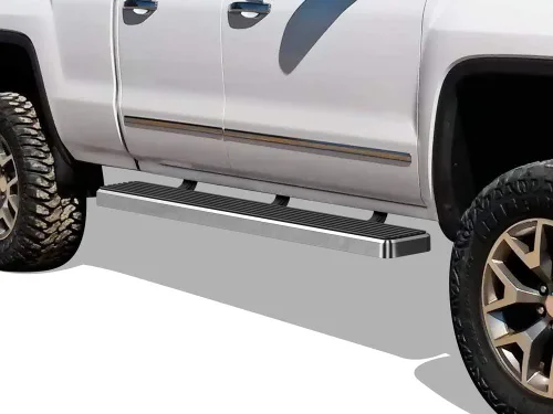 Miniatura 9 de APS - Estribos iBoard para Chevrolet con cabina extendida de 2 puertas completas + 2 puertas de apertura inversa, 4 pulgadas, Aluminio negro