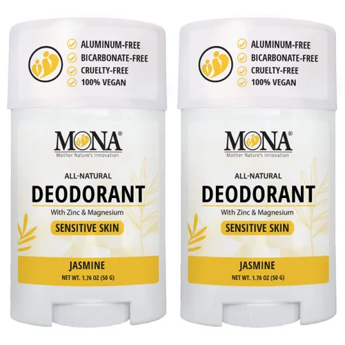 MONA BRANDS - Desodorante natural para mujeres y hombres, para pieles sensibles, sin aluminio ni bicarbonato de sodio, (paquete de 2 unidades,