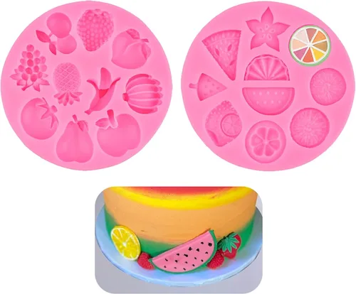 Juego de 2 moldes de silicona para frutas, molde pequeño para decoración de pasteles, chocolate, dulces, resina, arcilla, mini molde de sandía,