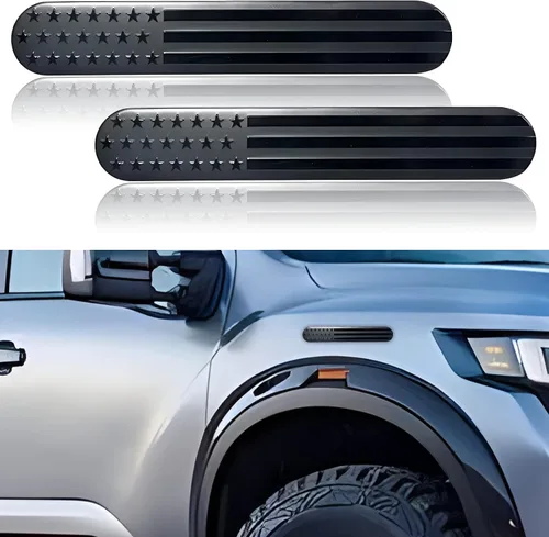 2 piezas de emblema de guardabarros de metal con bandera estadounidense para auto, emblema 3D en relieve de metal adhesivo para camiones deportivos