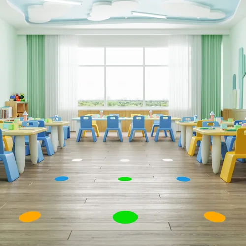 Miniatura 2 de EVQ 200 cintas de marcado de piso en forma de puntos de 3.5 pulgadas, puntos de vinilo extraíbles para el aula, marcador de línea de distanciamiento