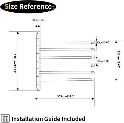 Miniatura 6 de GERZWY - Toallero de baño con brazo giratorio montado en la pared, con 6 brazos, organizador para toallas, acero inoxidable SUS 304, acabado negro