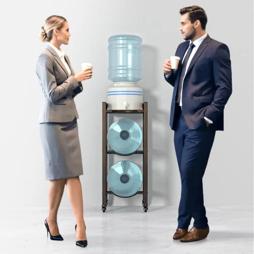 Miniatura 8 de Soporte para jarra de agua de 3 niveles y 5 galones con estante superior, 4 ruedas de metal o pies ajustables, soporte de piso dispensador de agua
