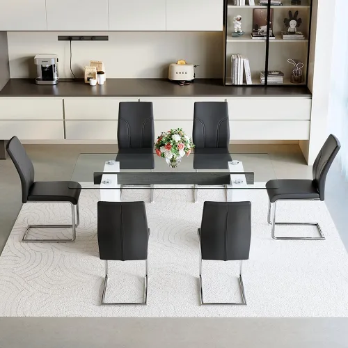 Miniatura 6 de FURNITO Juego de mesa de comedor de cristal para 6, mesa de cocina moderna y sillas para mesa de comedor de vidrio de 6.71 pulgadas con 6 sillas