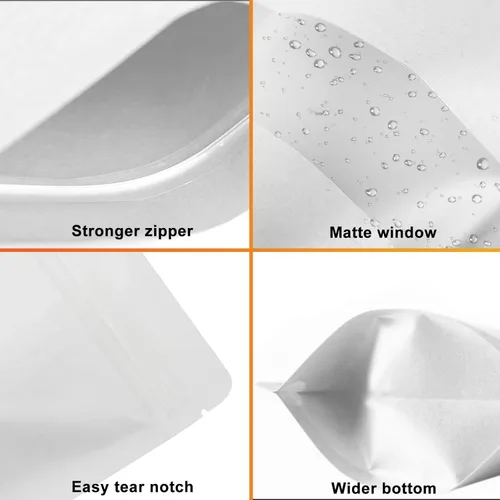 Miniatura 4 de 100 bolsas de papel kraft, bolsas resellables de embalaje de alimentos con ventana, cremallera de pie, bolsas reutilizables sellables por calor