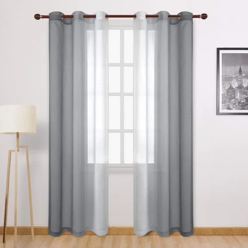 Miniatura 112 de DWCN Cortinas Transparentes de Lino Sintético Negro Degradado Ombré - Cortinas Semi Transparentes de Gasa con Ojales en la Parte Superior
